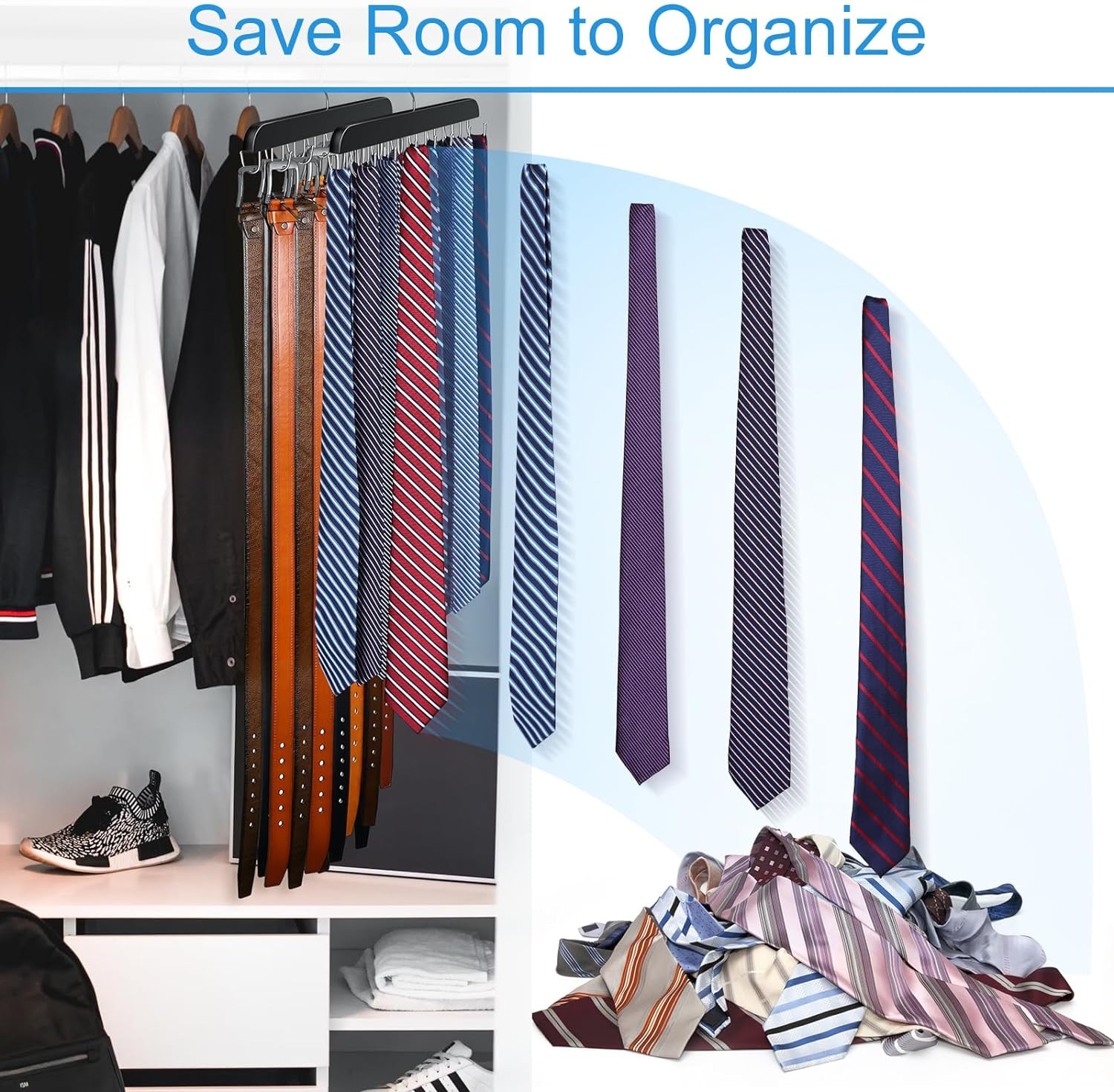 Belt Hanger for Closet Max 42 Belts, Sturdy Wood Rack 1 Pack, Black