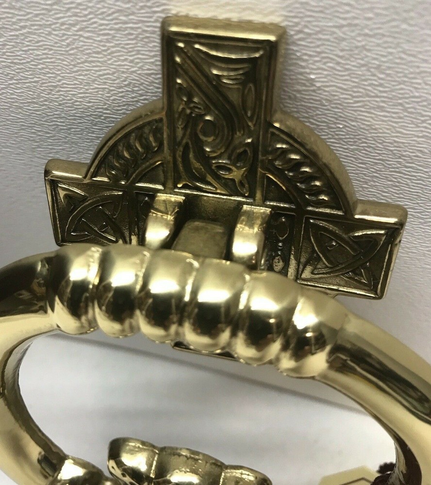 D & G Solid Brass CLADDAGH Doorknocker / CELTIC CROSS Back- Spain - NIB