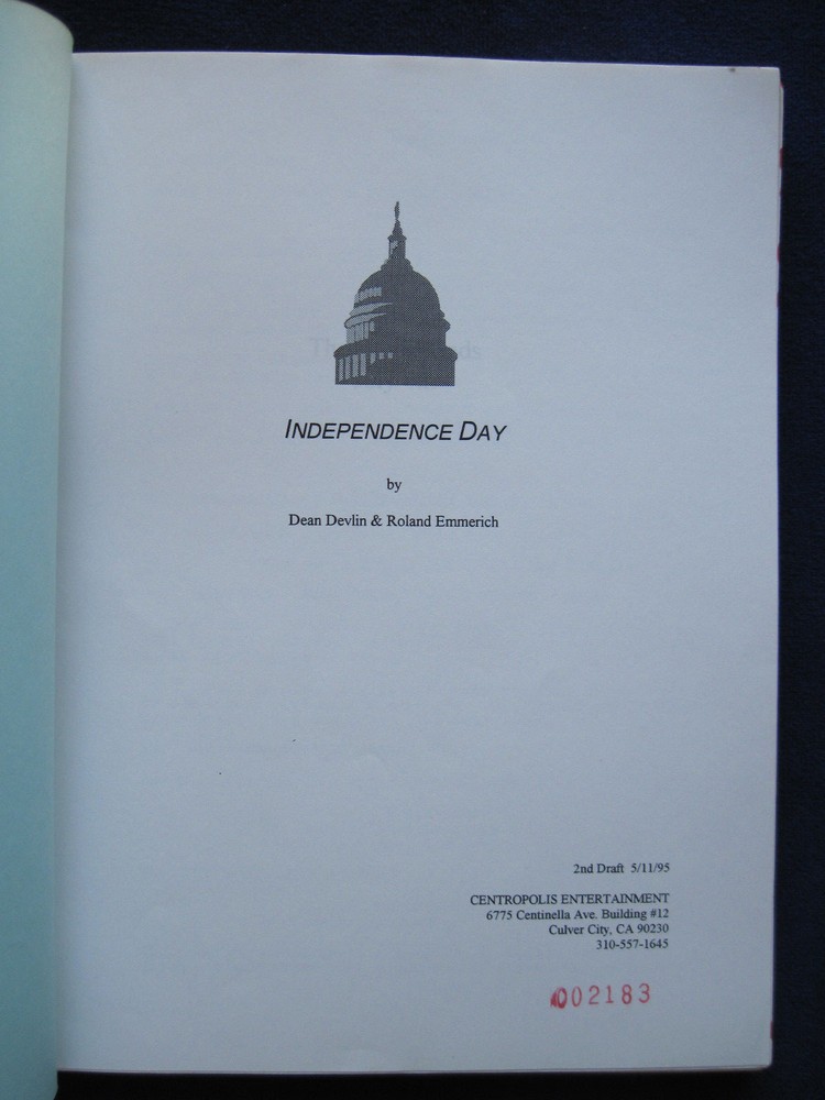 ORIGINAL SCRIPT for INDEPENDENCE DAY by DEAN DEVLIN & ROLAND EMMERICH