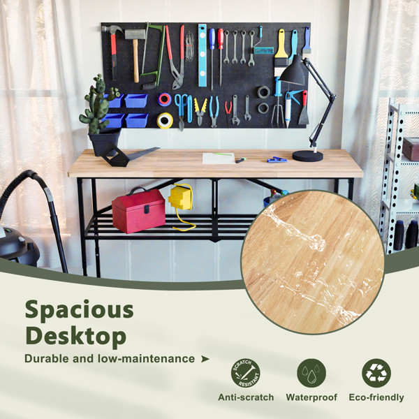 Foldable solid wood workbench with casters and adjustable height