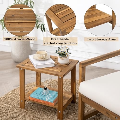 Double Adirondack Side Table, Weather-Resistant Rectangular End Table Natural