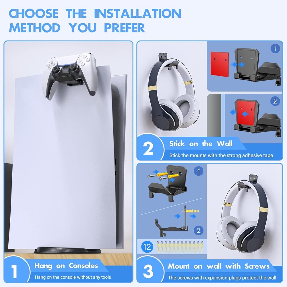Controller Wall Mount Holder for PS5 Pro/Slim,for Switch Controller Holder 6 PCS