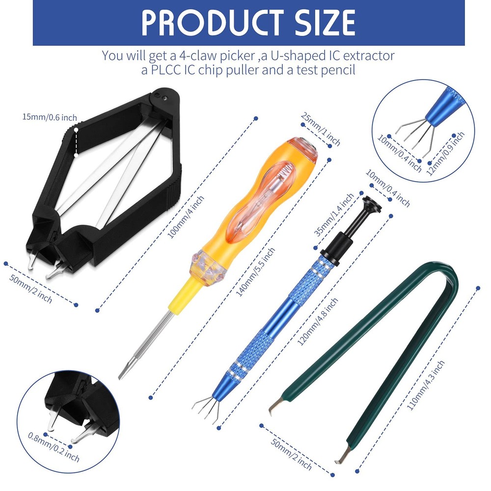 4 Pieces IC Chip Remover Tool PLCC Extraction Extractor Black