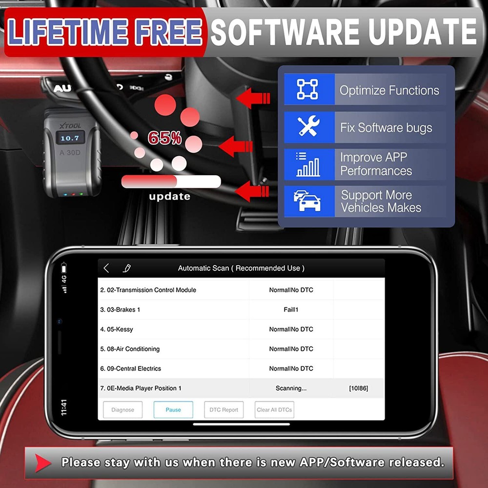 $71.9✅A30D Wireless OBD2 Scanner Car Bi-directional Diagnostic Tool Code Reader