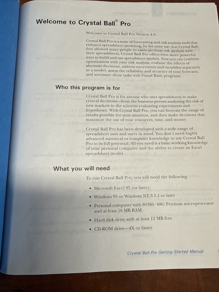 Decisioneering Crystal Ball Software Windows Version 4.0g Tutorials CD Books