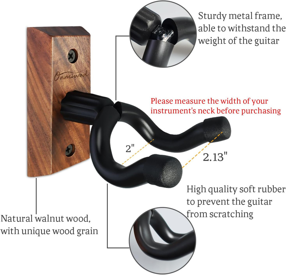 Black Walnut Guitar Wall Mount U-Shape Auto Pivot Hanger