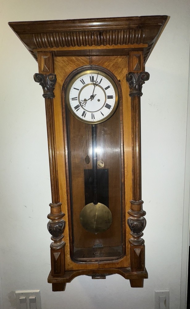 Large Antique 2 Weight Vienna Regulator Wall Clock