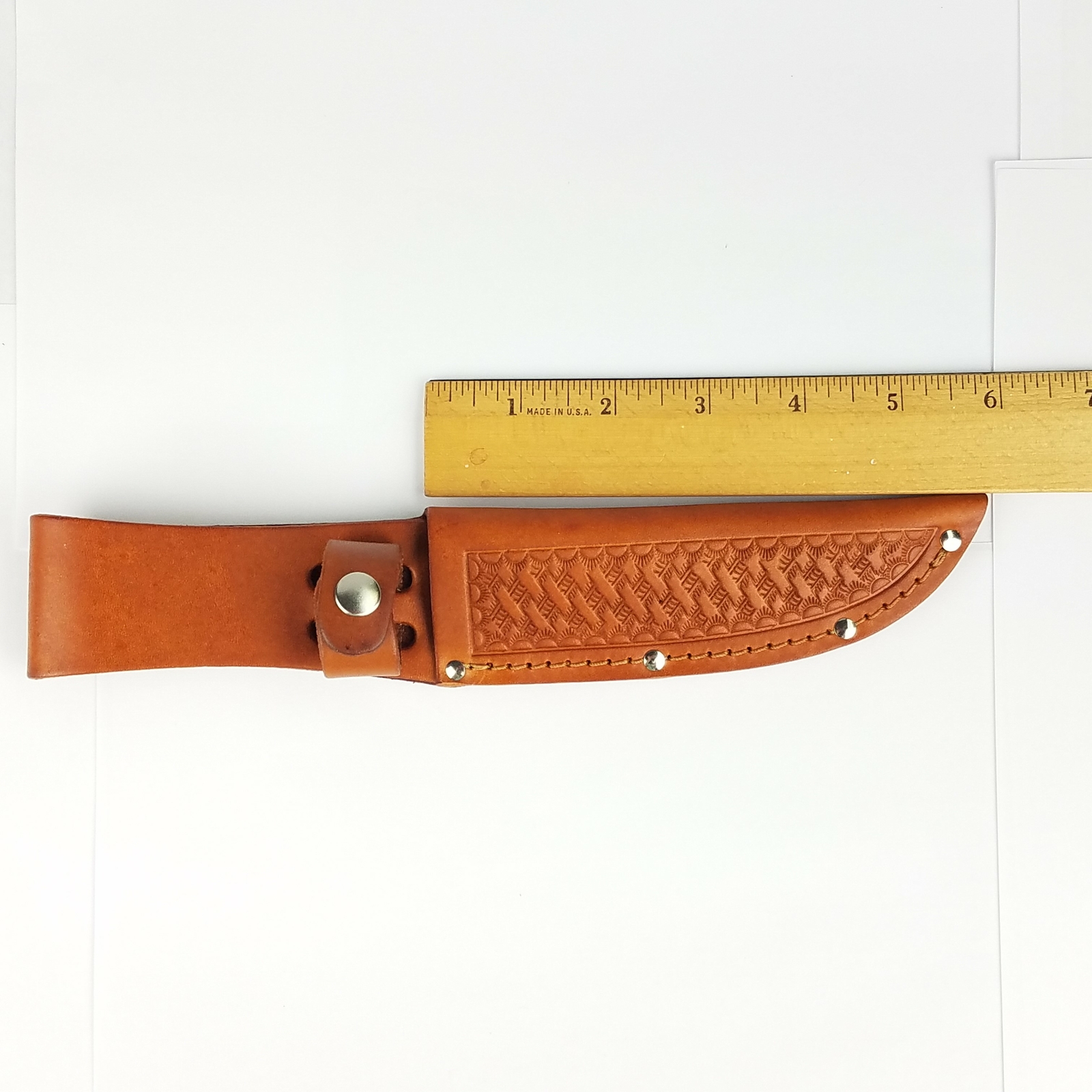 Sheath Straight Knife Brown Basketweave Leather Fits Up To 5" Blade 1134