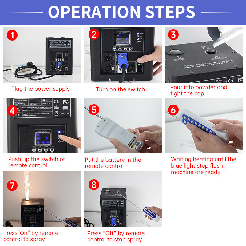 2X Cold Spark Machine DMX512 Spark Firework Machine with Flight Case White