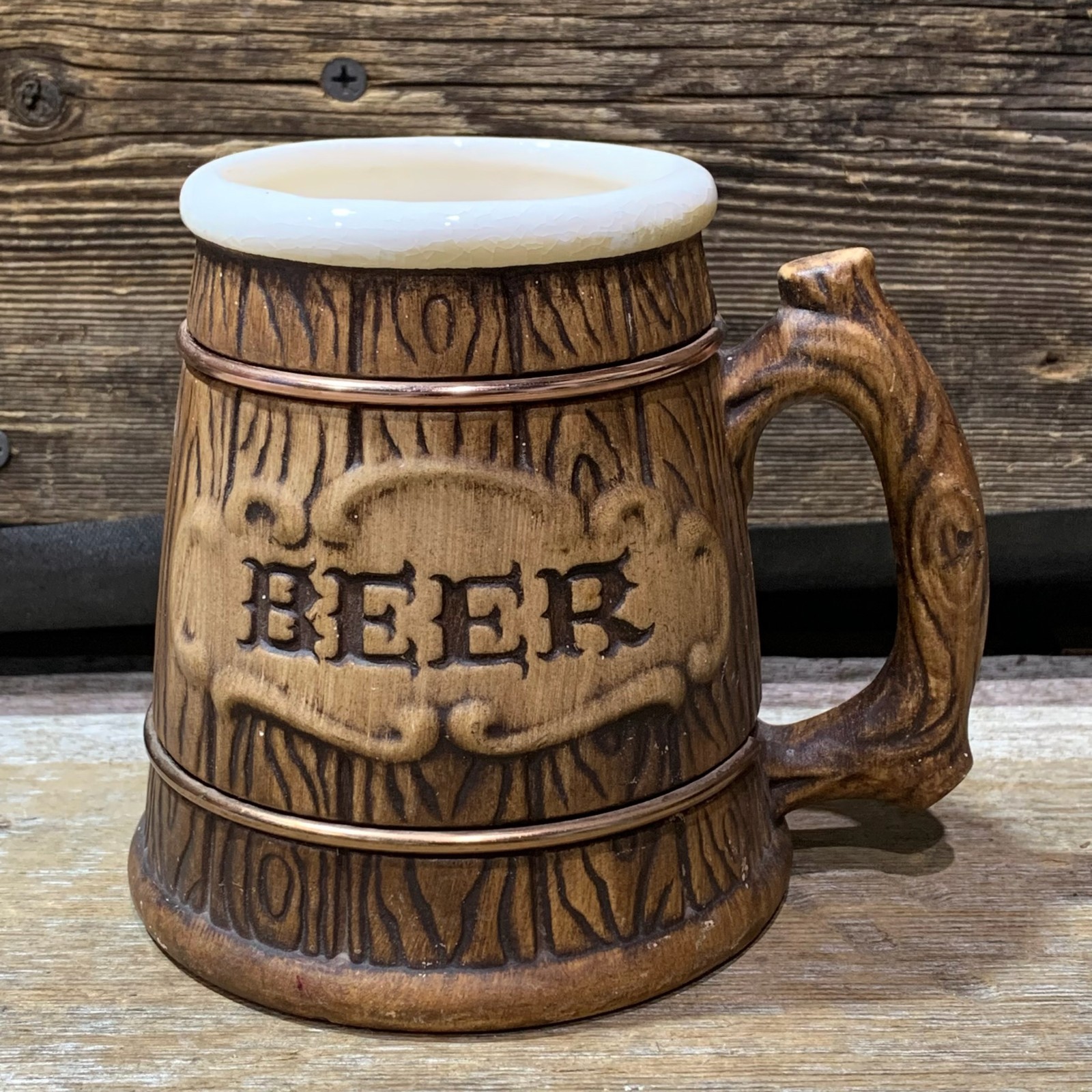 1957 Treasure Craft, Barrel Style Beer Mug, Porcelain, 4.5"