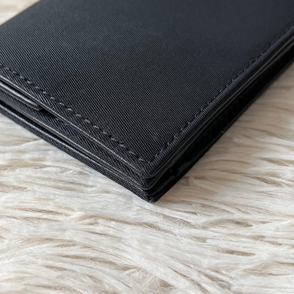 PRADA Triangle Logo Plate Compact Bi-Fold Wallet Black
