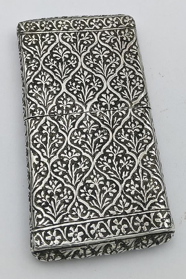 INDIAN KASHMIR SOLID SILVER CIGARETTE / CARD CASE 19TH CENTURY