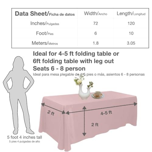 Extra Large Table Cloths. 6-8ft Rectangle 120" x 70" (Rectangular) Light Pink