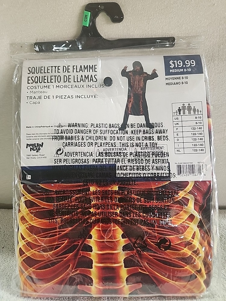 Flame Skeleton Costume Child Size M