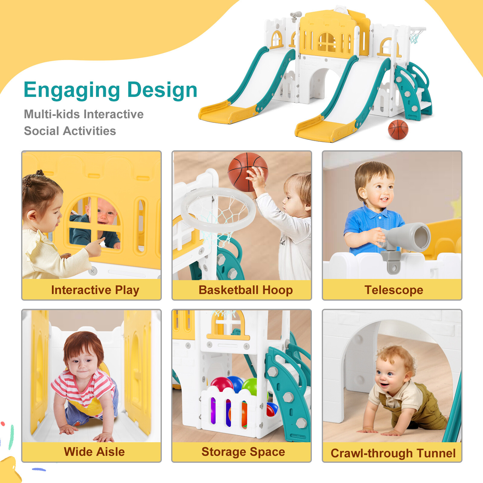 New 9in1 Kids Double Slide Toddler Playground Climb Playset Indoor/Outdoor Toys