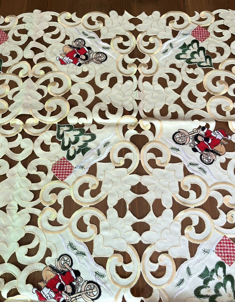 Gorgerous Beige Embroidered Polyester Square Tablecloth Xmas 33" Full Cutwork