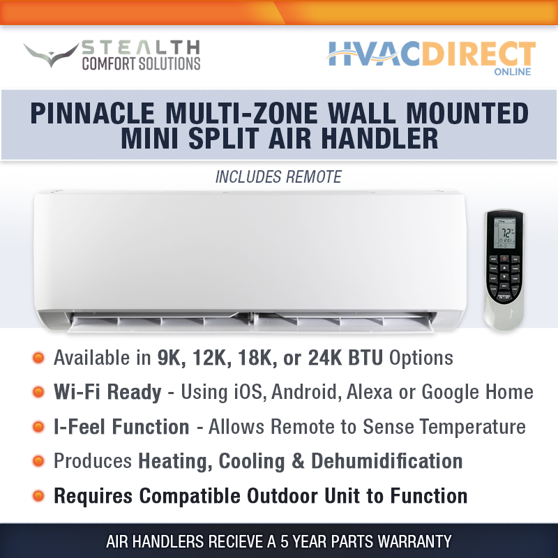 Stealth 9K / 12K / 18K / 24K BTU Wall Mounted Multi-Zone Mini-Split Air Handler
