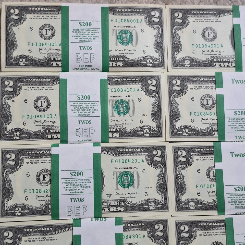100 - $2 Two Dollar Bills UNC Sequential, Consecutive 2017A $200 TOTAL - ALTANTA