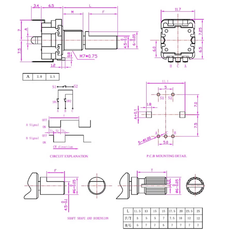 1pcs 360° Rotary Encoder Potentiometer With button switch Handle length 15mm