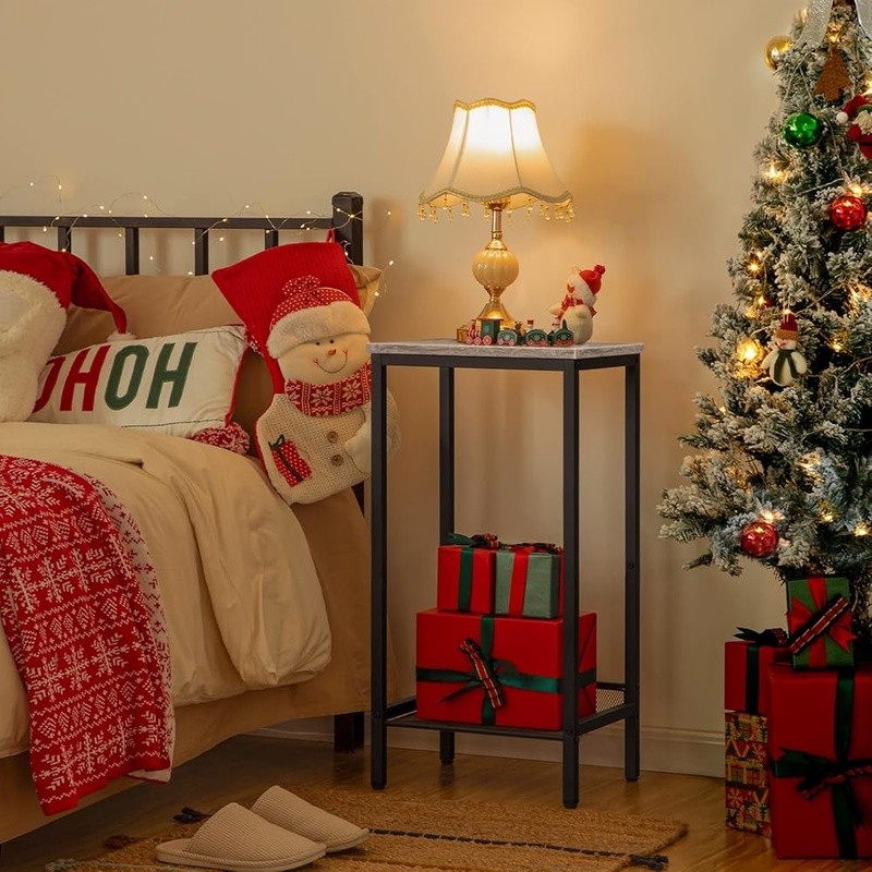 Tall Side Table Adjustable Height Rustic Industrial Nightstand Entryway Storage