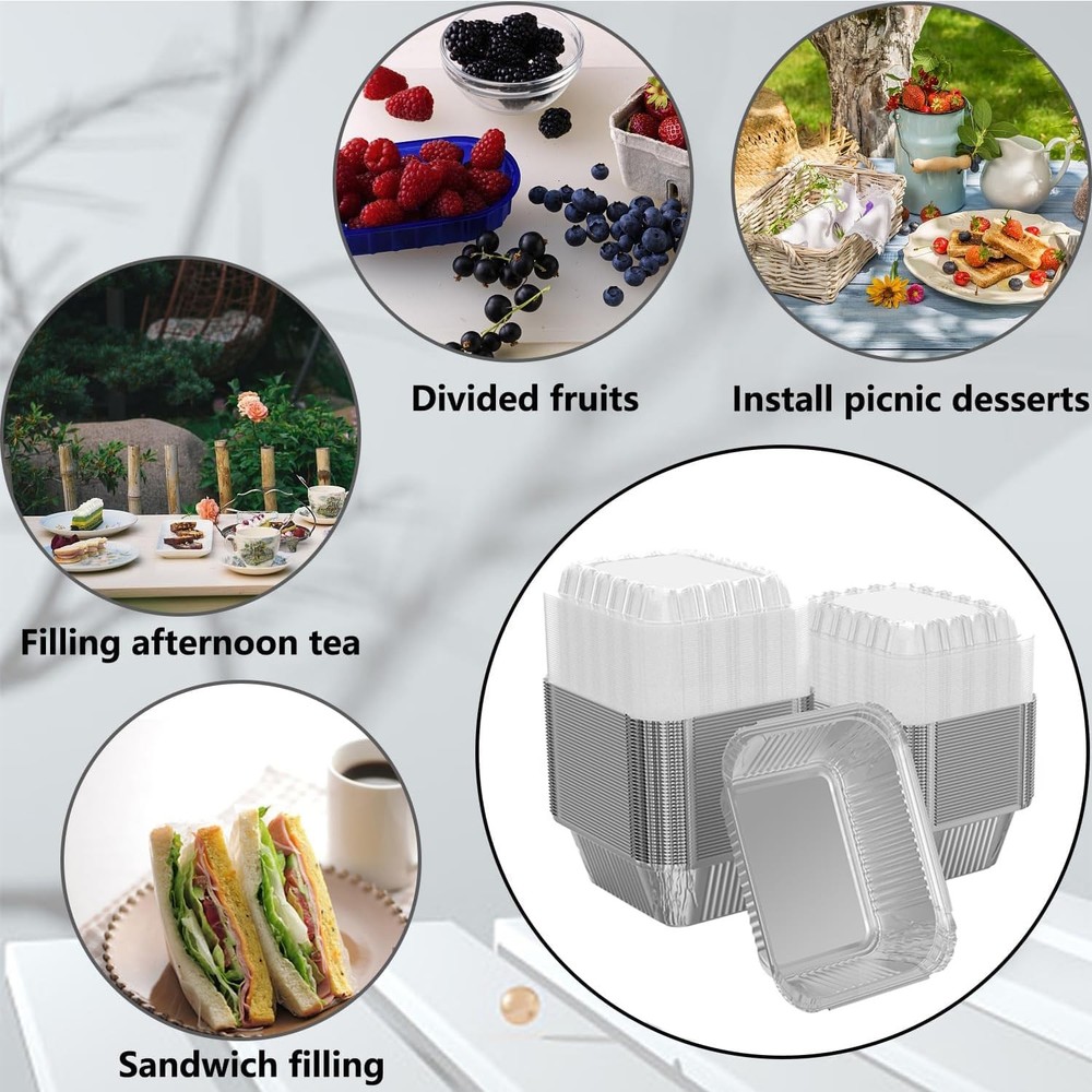 100 Pack 1 Lb Rectangular Disposable Aluminum Foil Pans with Dome Lids