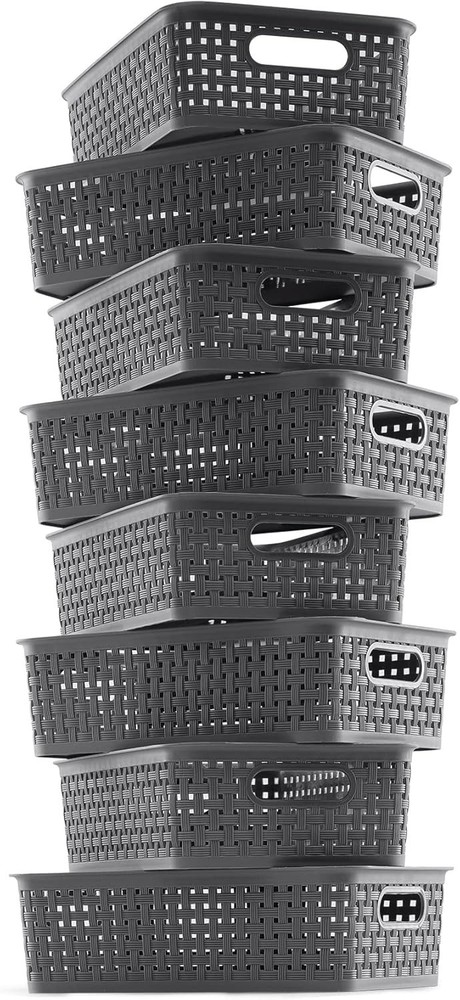 Plastic Storage Baskets 8 Pack Gray Durable Easy to Use Flexible Multi-Purpose