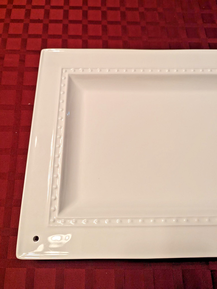 Nora Fleming LARGE RECTANGULAR PLATTER Serving Dish Pearl Dot White 15" x 11"