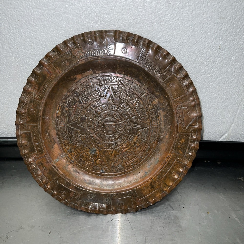 vintage copper aztec design wall hanging plate