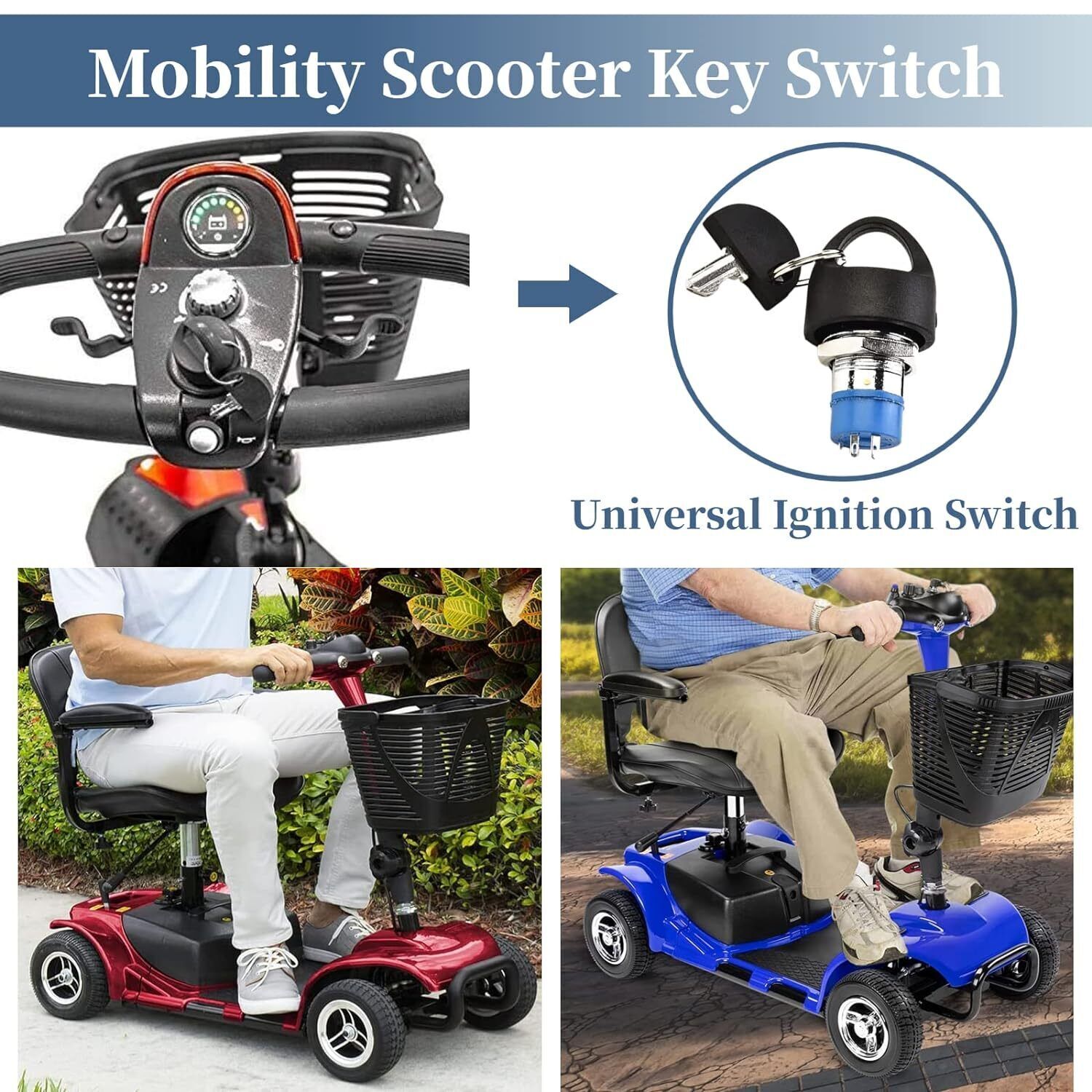 Replacement Mobility Scooter Spare Start On/Off Ignition Switch 2 Keys FOR-PRIDE