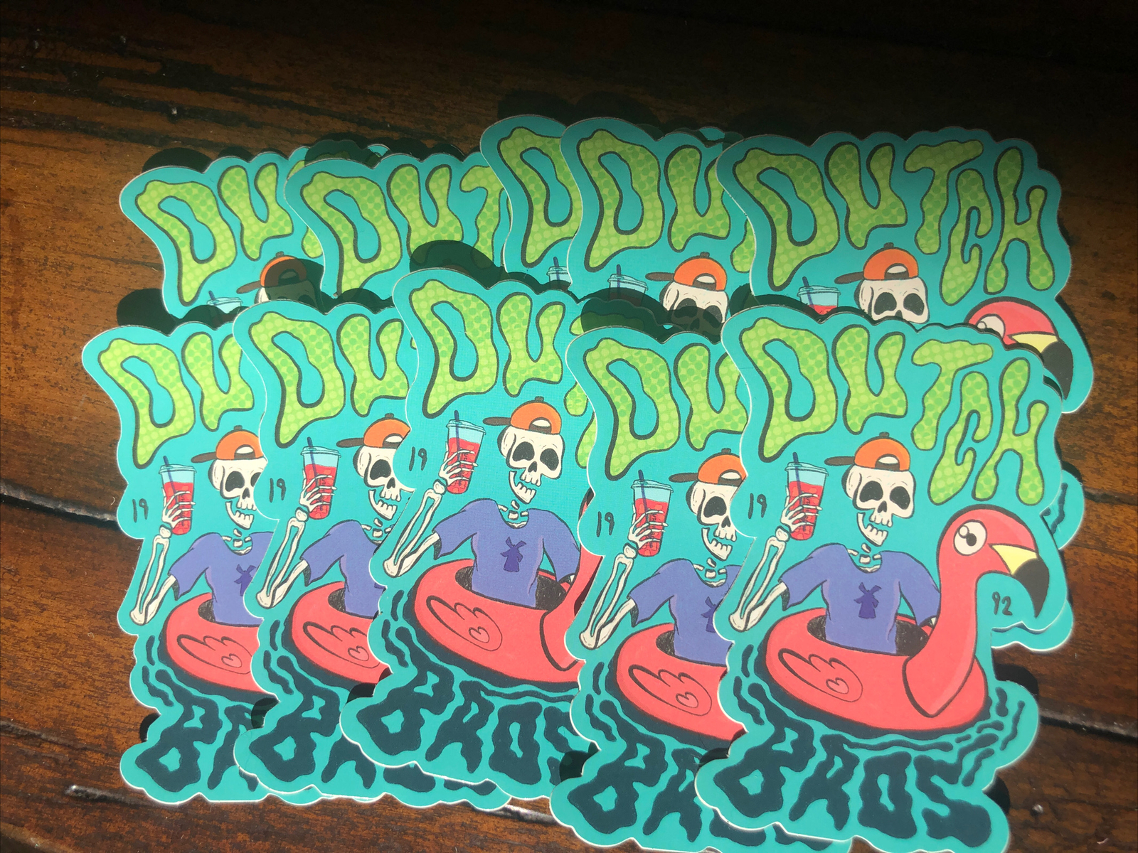 Dutch Bros Coffee Sticker June 2023 Flamingo Skeleton Pool Float Decal NEW!