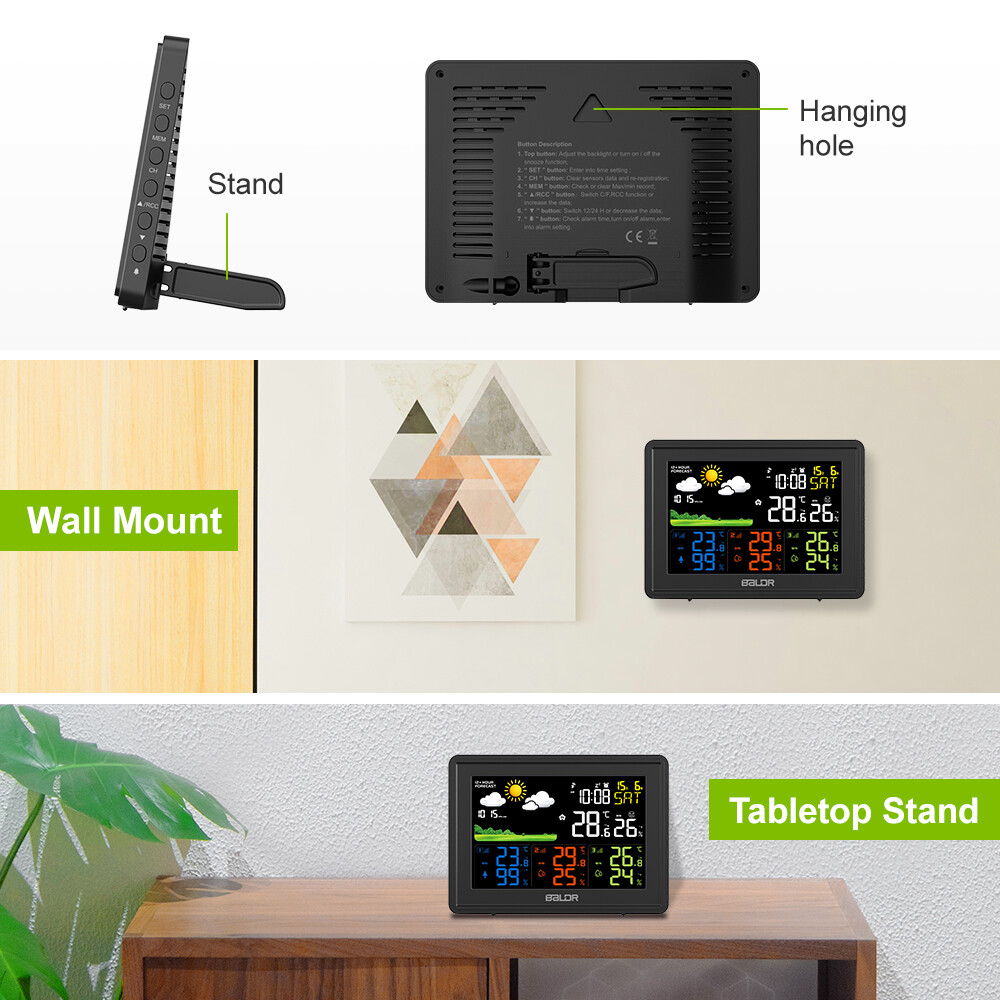 BALDR Digital Wireless Weather Station Indoor Outdoor 3 Thermo Hygrometer Sensor