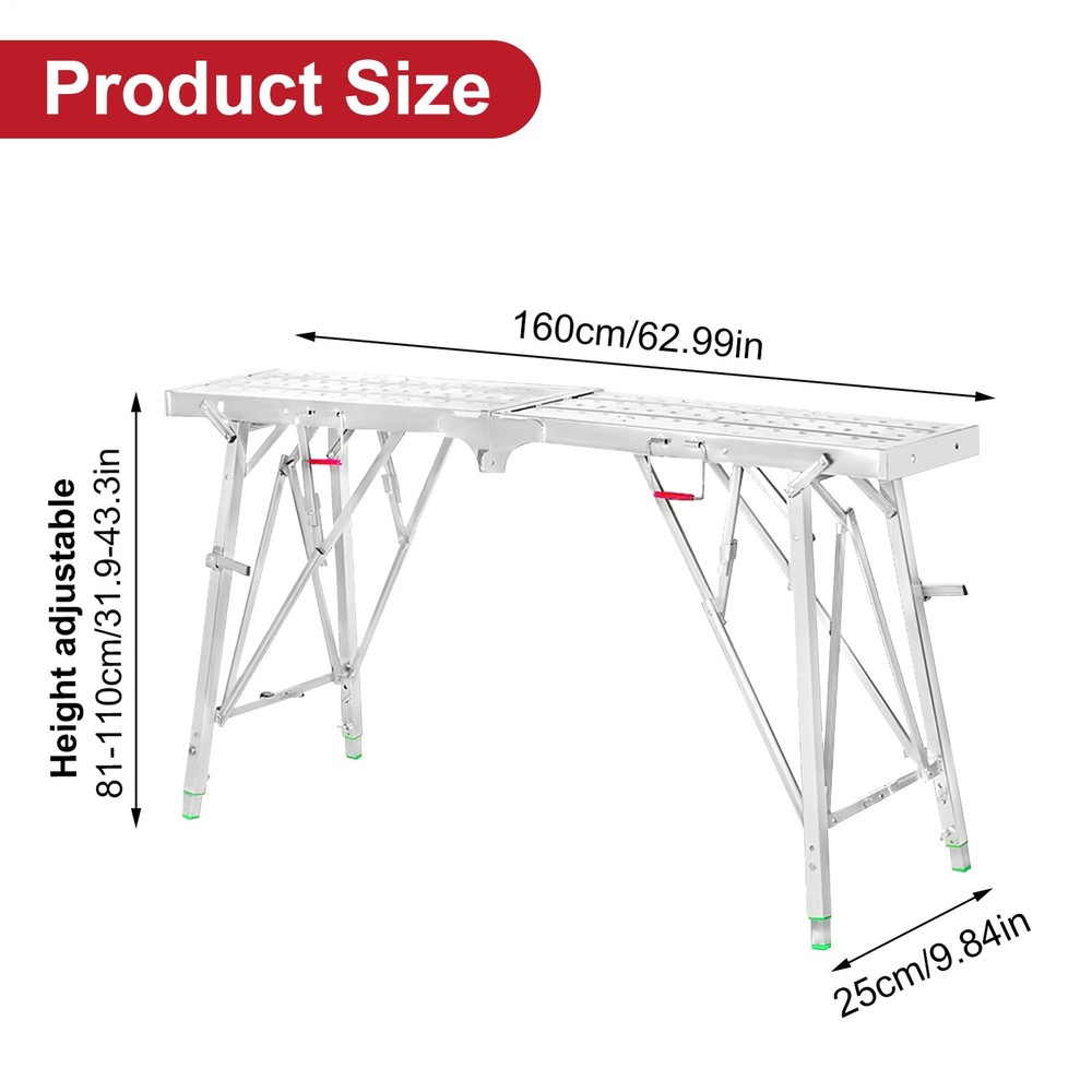Folding Scaffolding Platform Work Bench Portable Scaffold Adjustable Height 1.6m