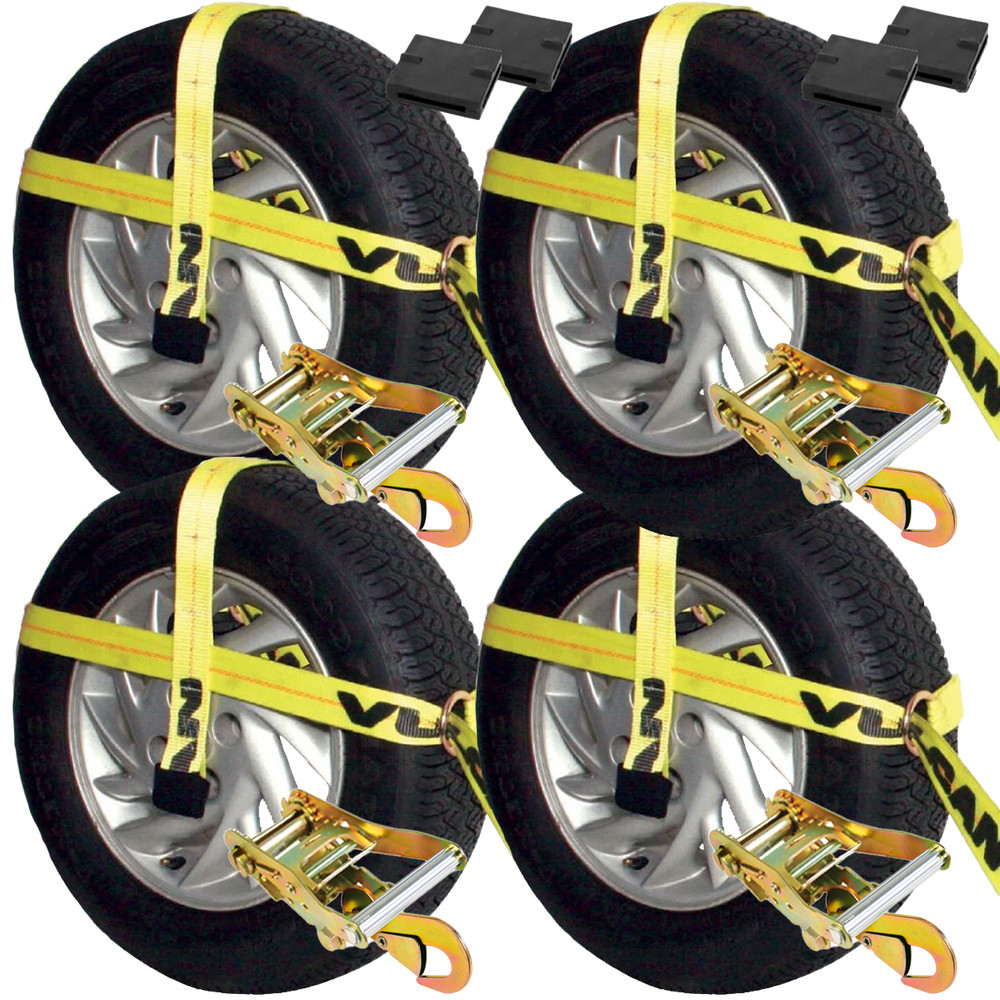 VULCAN Adjustable Loop Car Tie Down Kit - Snap Hooks (4 Straps & 4 Ratchets)