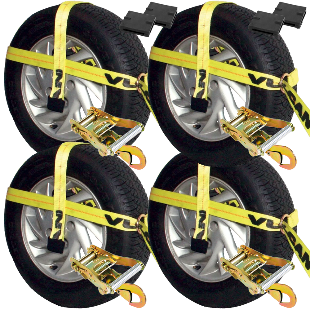 VULCAN Adjustable Loop Car Tie Down Kit - Snap Hooks (4 Straps & 4 Ratchets)