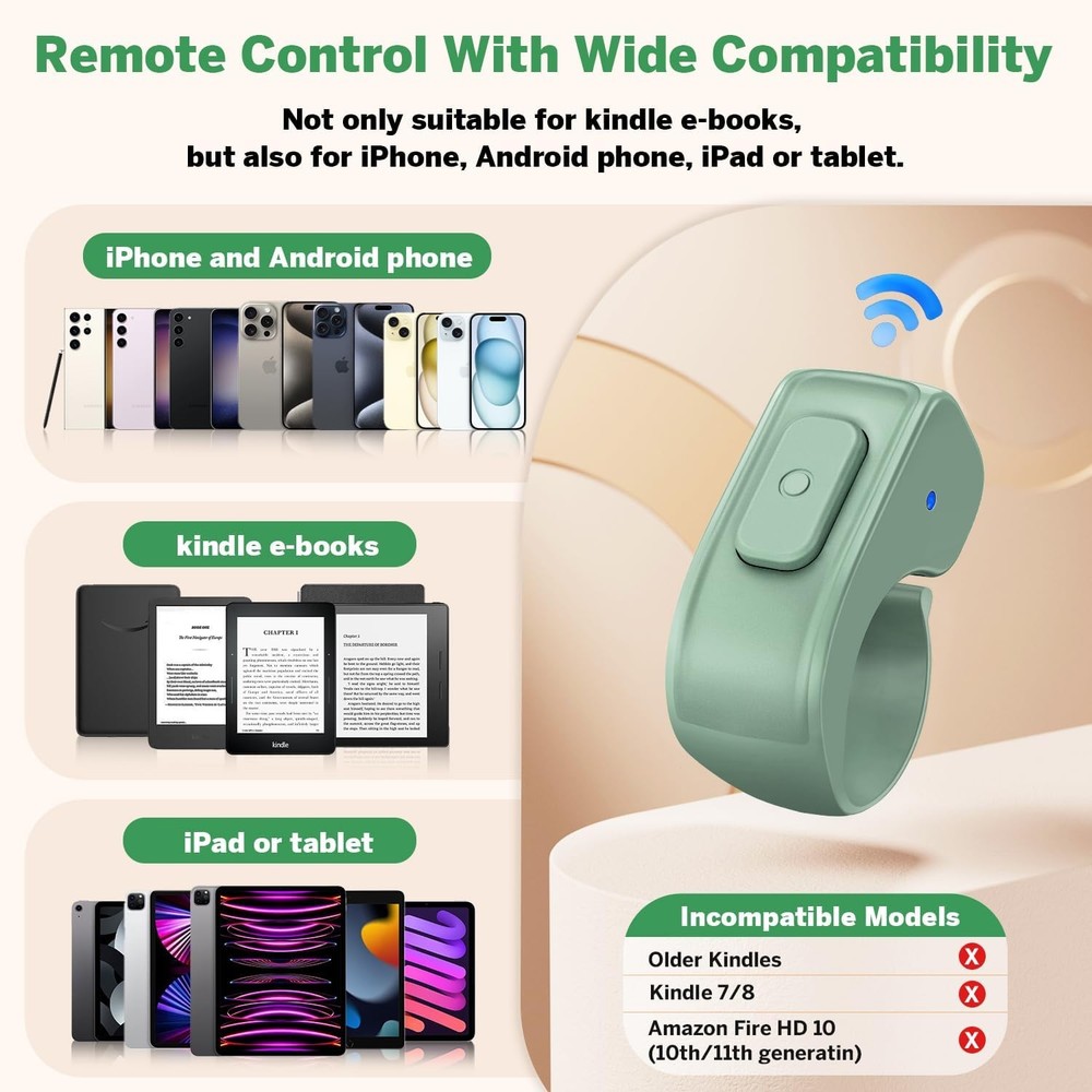 Remote Page Turner For Kindle Ring Hands-Free Reading E-Reader Tablet & Phone