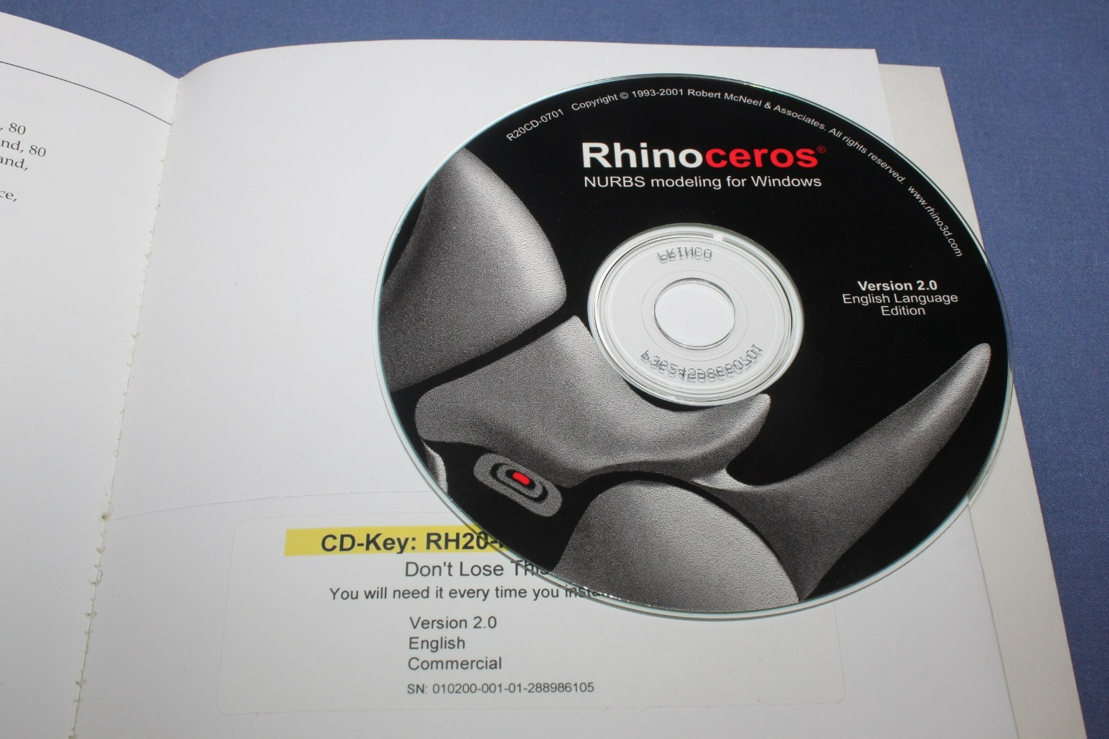 New Rhinoceros NURBS Modeling Commercial Ver. 2.0 for Windows – w/ CDs & Manuals