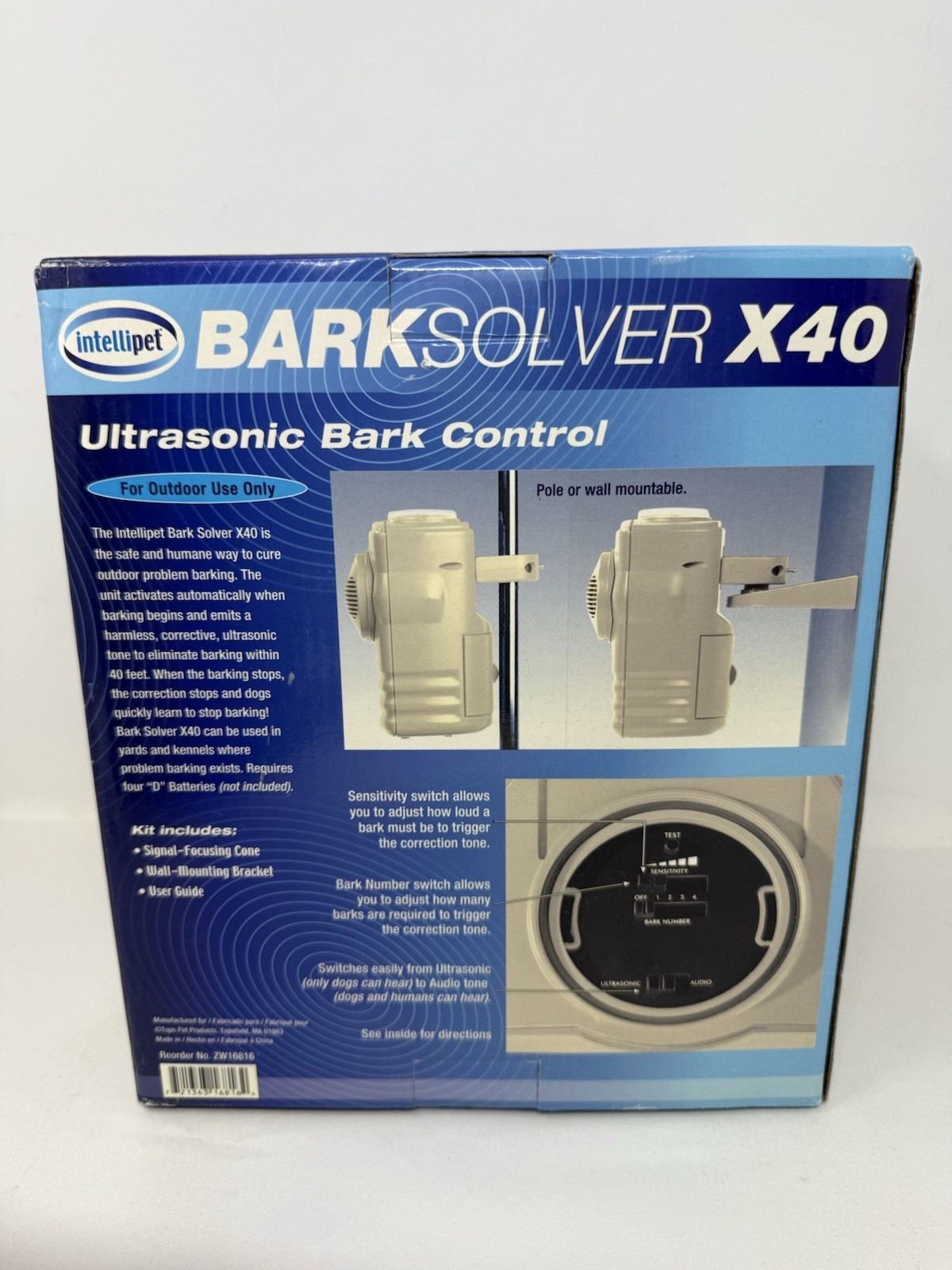 Intellipet Bark Solver x40 Ultrasonic Outdoor Dog Bark Control ~ Open Box *Read