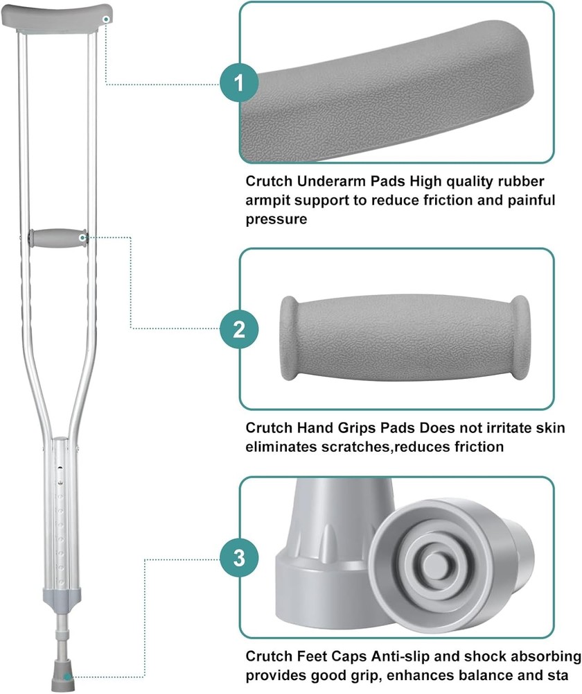 Replacement Crutch Pads 6 Pieces Accessory Kit with Gray