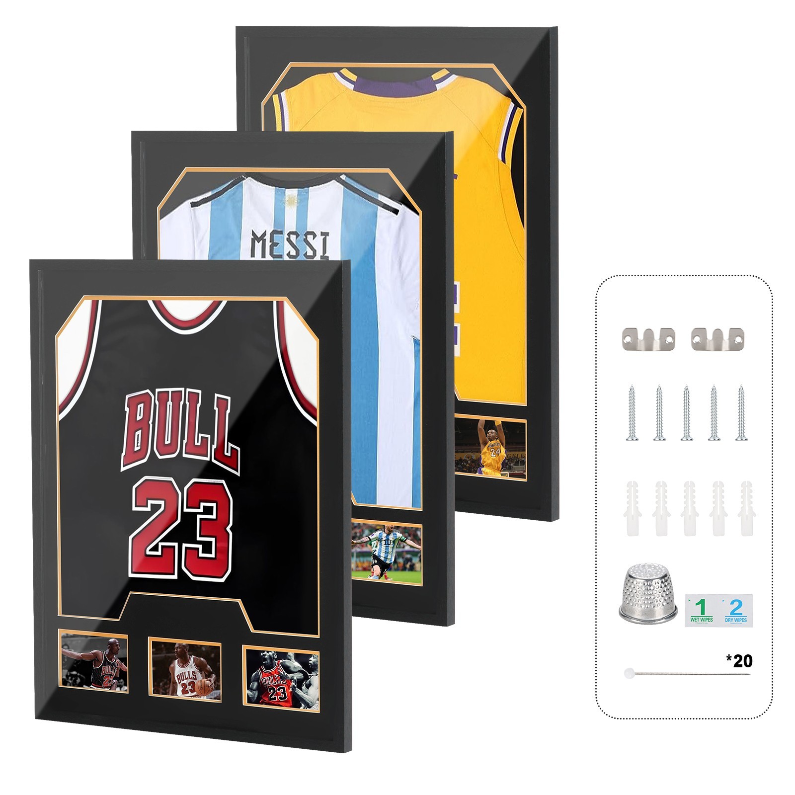 Jersey Display Case with Photo Slots, UV Protection Shadow Box for Sports (3P)