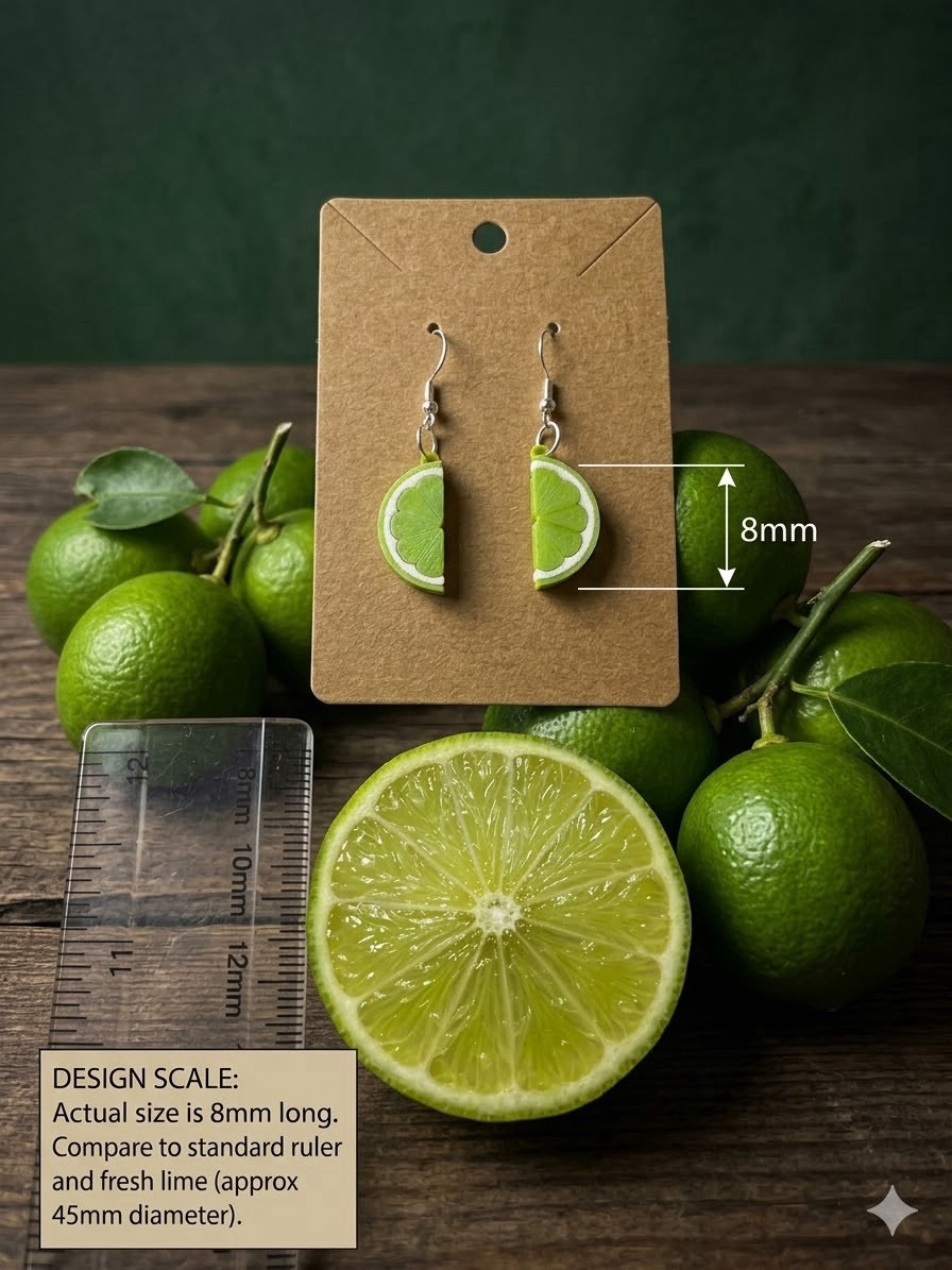 Small Lime Slice Dangle Earrings Zesty Fruit Jewelry Gift Fleshy Squeezed🍋‍🟩