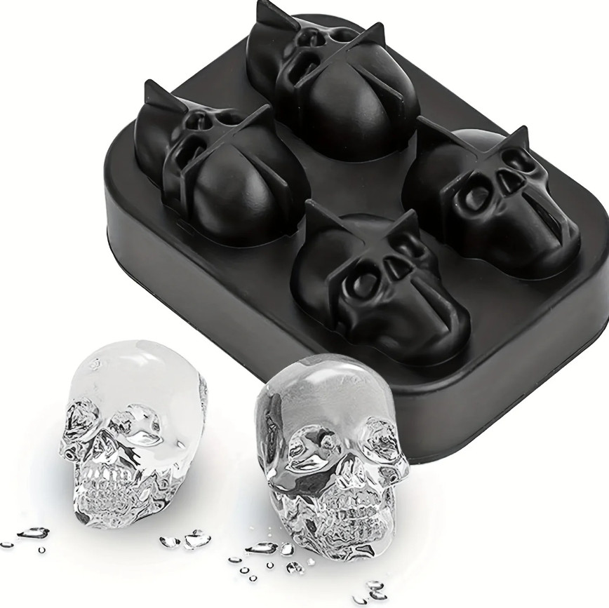 1pc 3D Skull Ice Ball Mold Silicone Flexible Ice Cube Tray for Cocktails - NEW