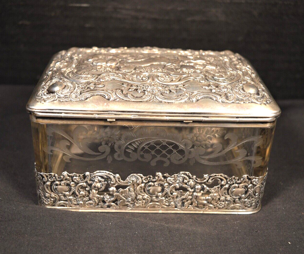 Silver Top Engraved Glass Box