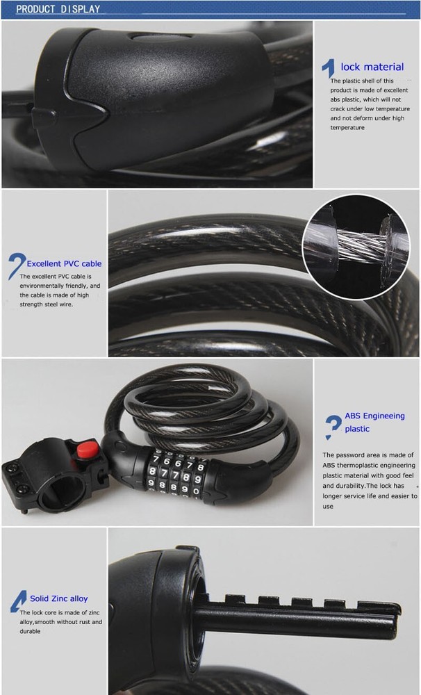 TECHTONGDA Black Bicycle Cable Chain Lock 5 Digit Combination Password New
