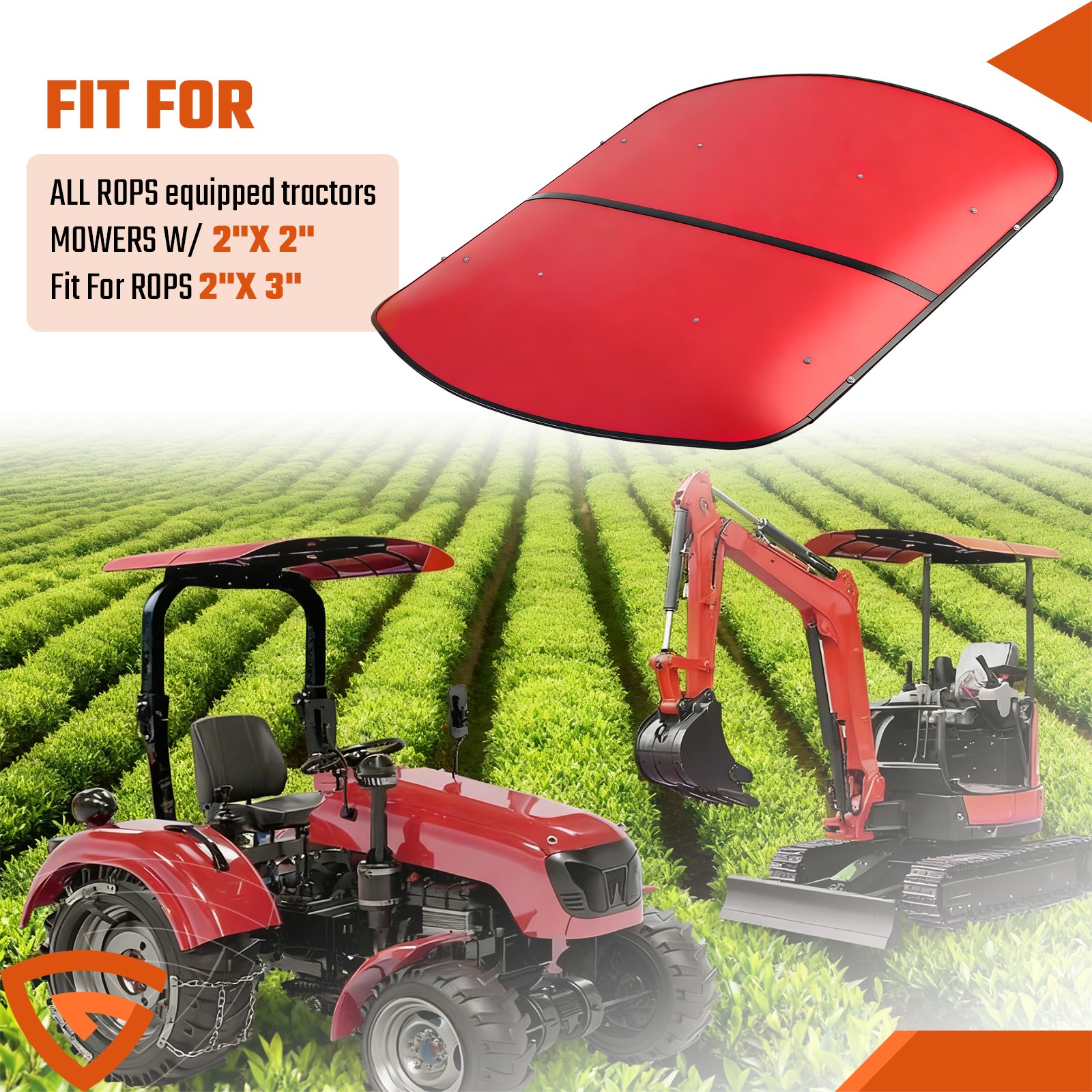 Shield Tuff Top Tractor Canopy For 2" x 2" or 2" x 3" ROPS 48" X 52" Red NEW