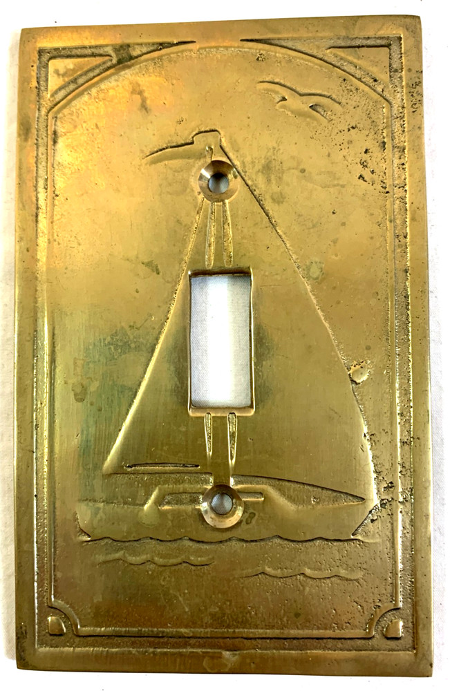 Lot 5 Vtg Solid Brass Sailboat Single Toggle Light Switch Plate Cover Nautical