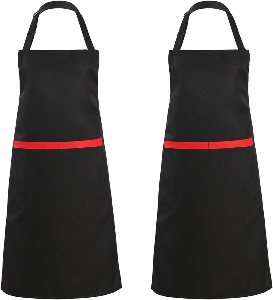 2 Pack Adjustable Bib Apron with 2 Pockets, Waterdrop Resistant Cooking Kitchen