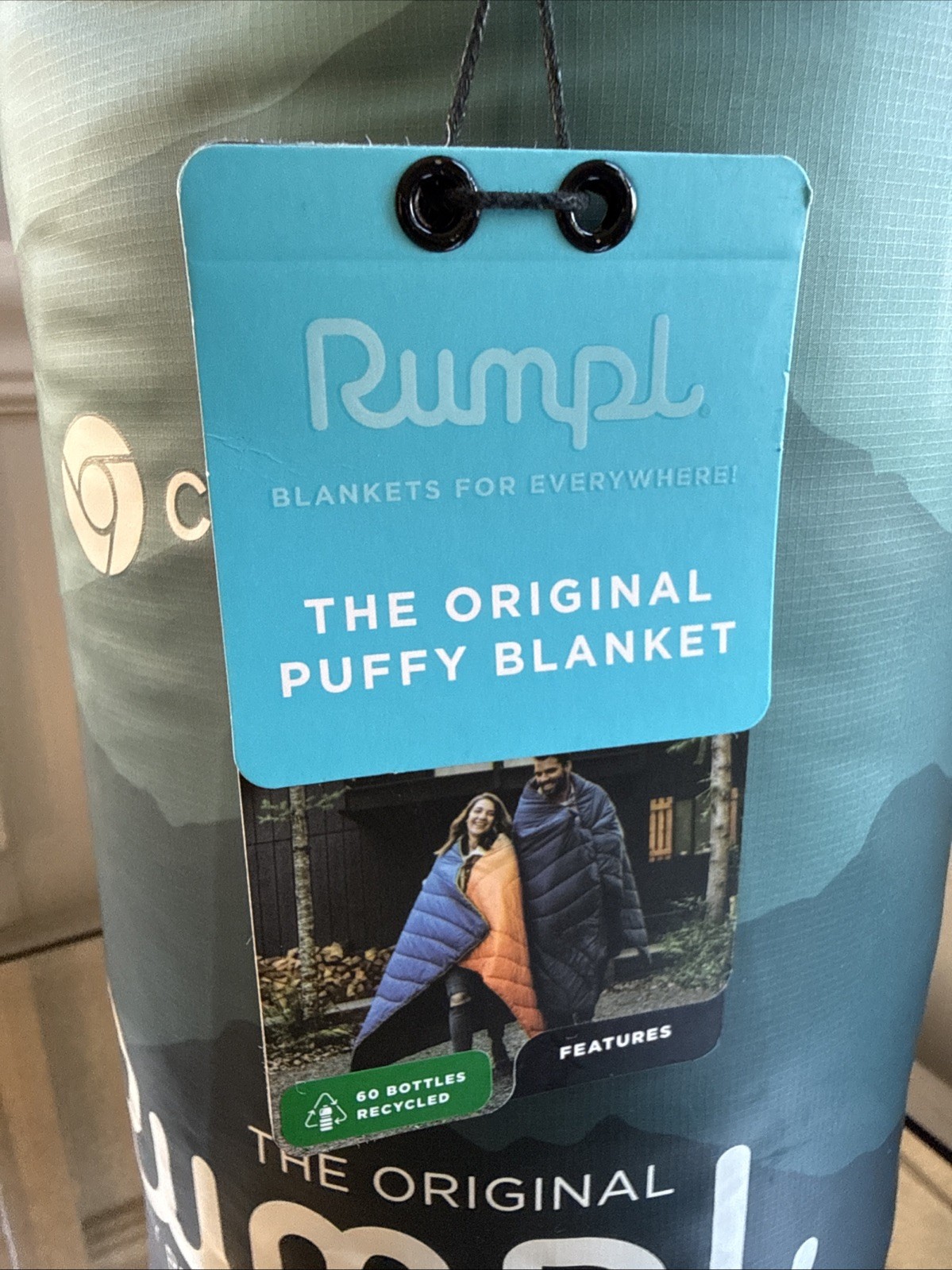 The Original Rumpl Puffy Blanket - 1 Person - green and black Cascade Fade