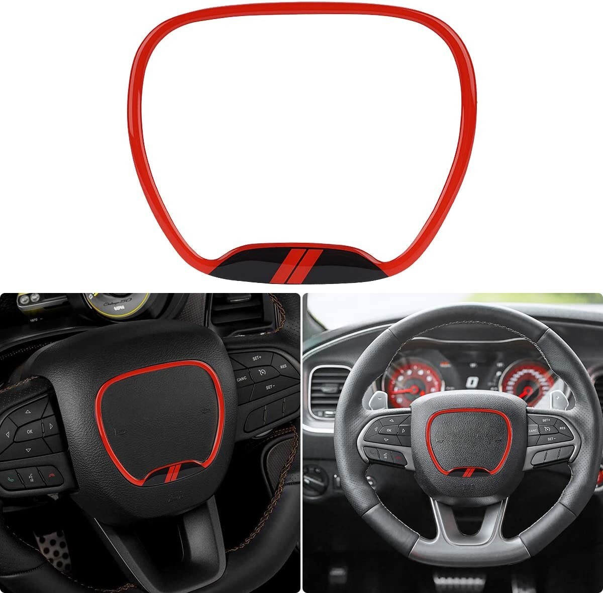 Auovo for Dodge Charger Challenger 2015-2023 Car Steering Wheel Trim Cover