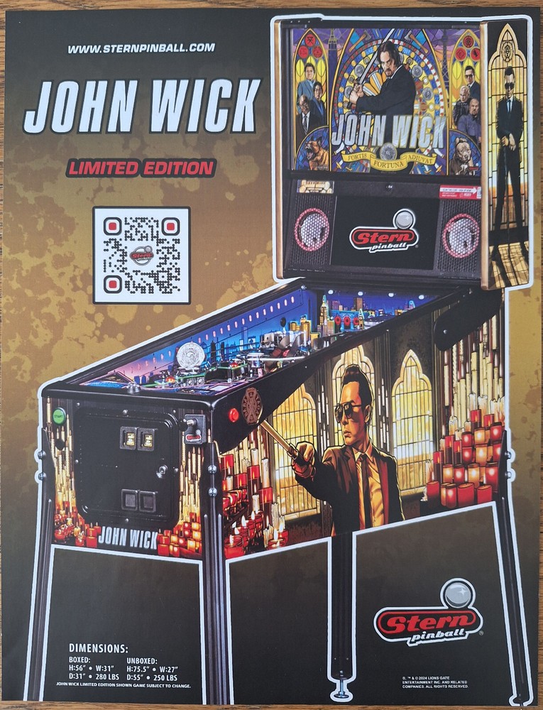 JOHN WICK LE Stern Pinball flyer