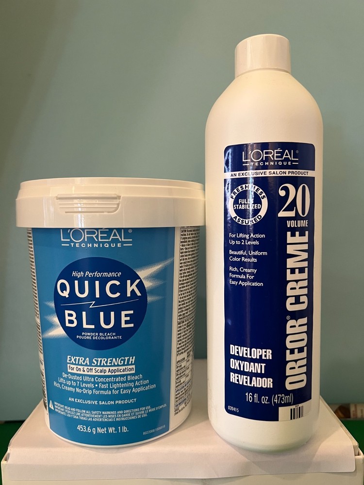 2 L'oreal Quick Blue Powder Bleach Lightener & 20 Volume Developer New
